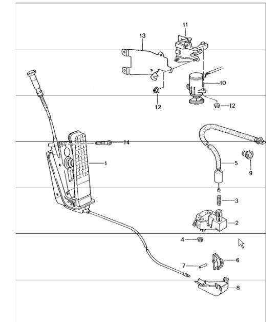 Diagram 702-10 Porsche Macan (95B) MK1 (2014-2018) Hand Lever System, Pedal Cluster 