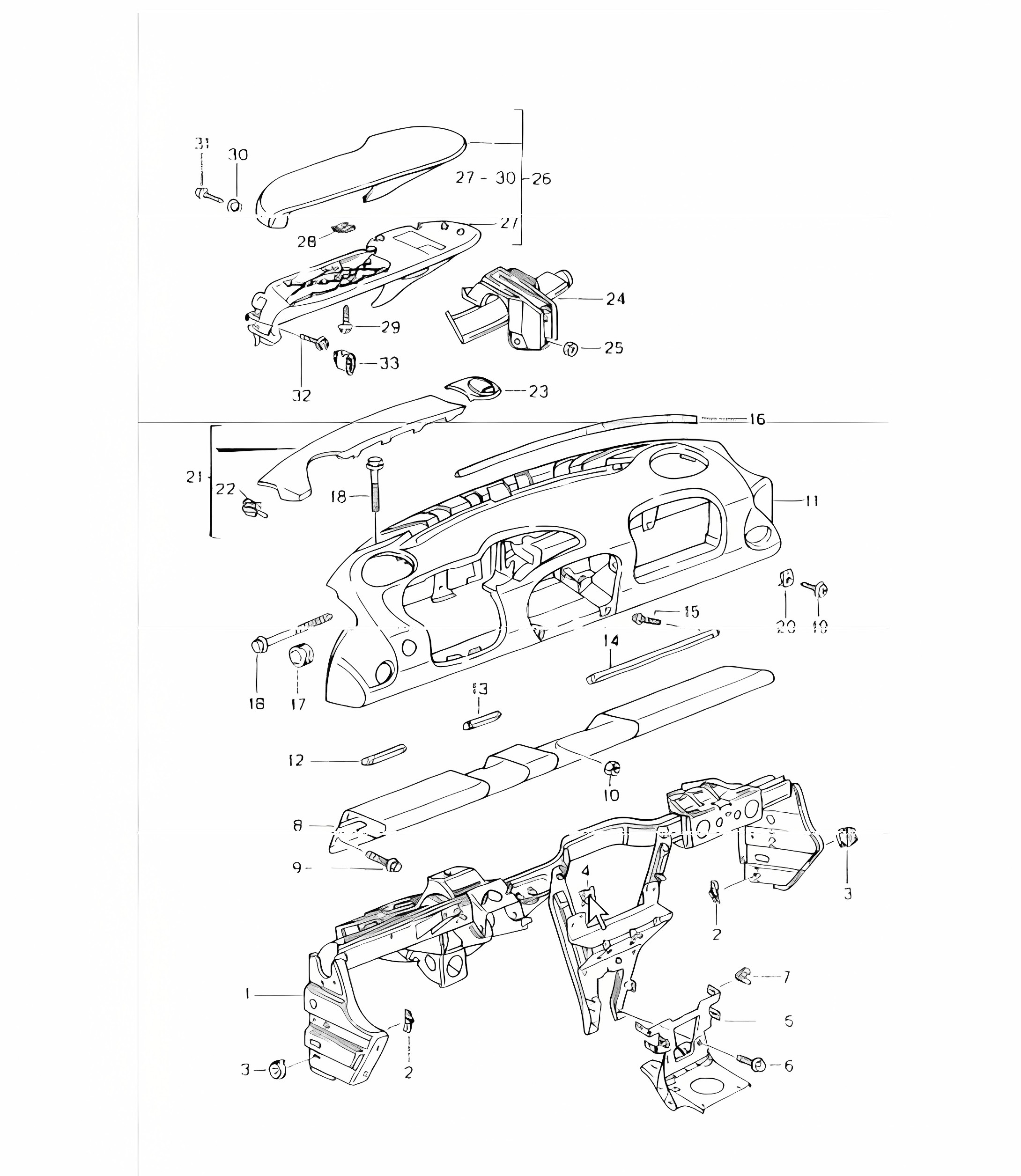 dashboard trim with retaining frame 986 Boxster 1997-04