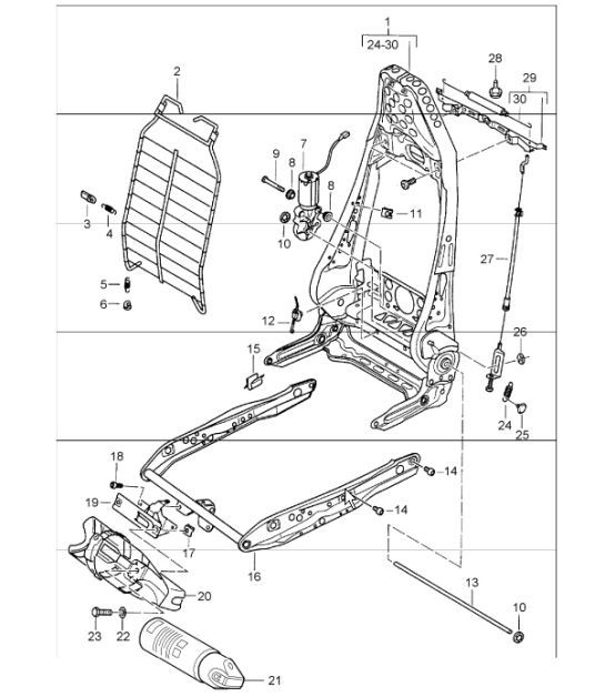 backrest frame, seat frame, sports seat 986 Boxster 1997-04