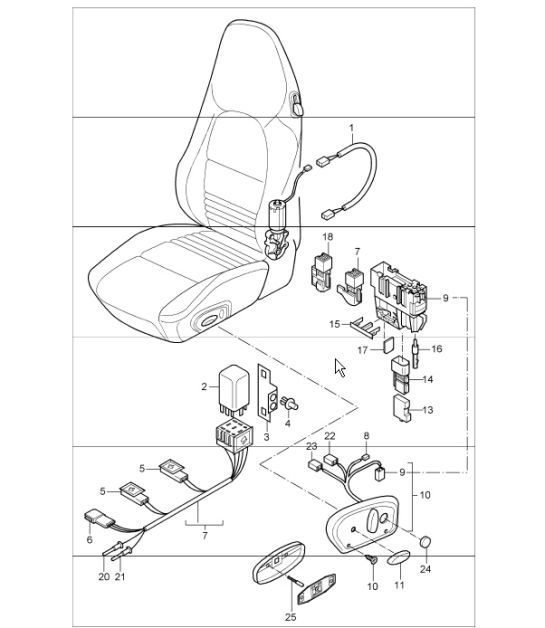 wiring harnesses: switch, comfort seat 986 Boxster 1997-04