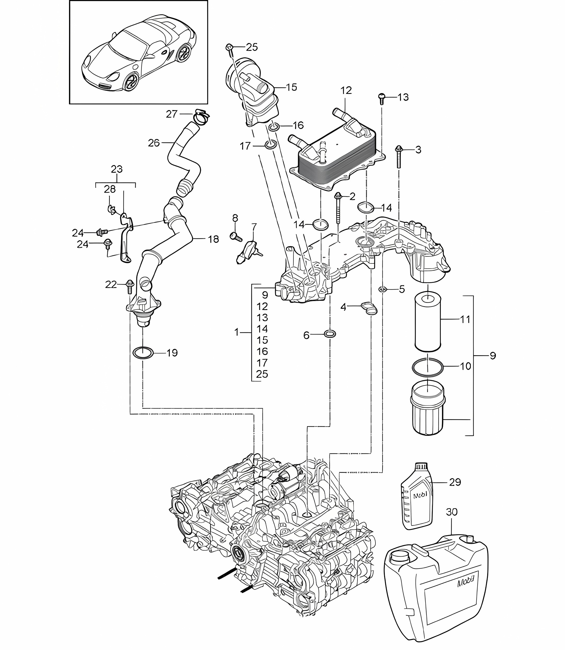 Engine lubrication (Model: A120,A121) 987.2 Boxster / Boxster S 2009-12