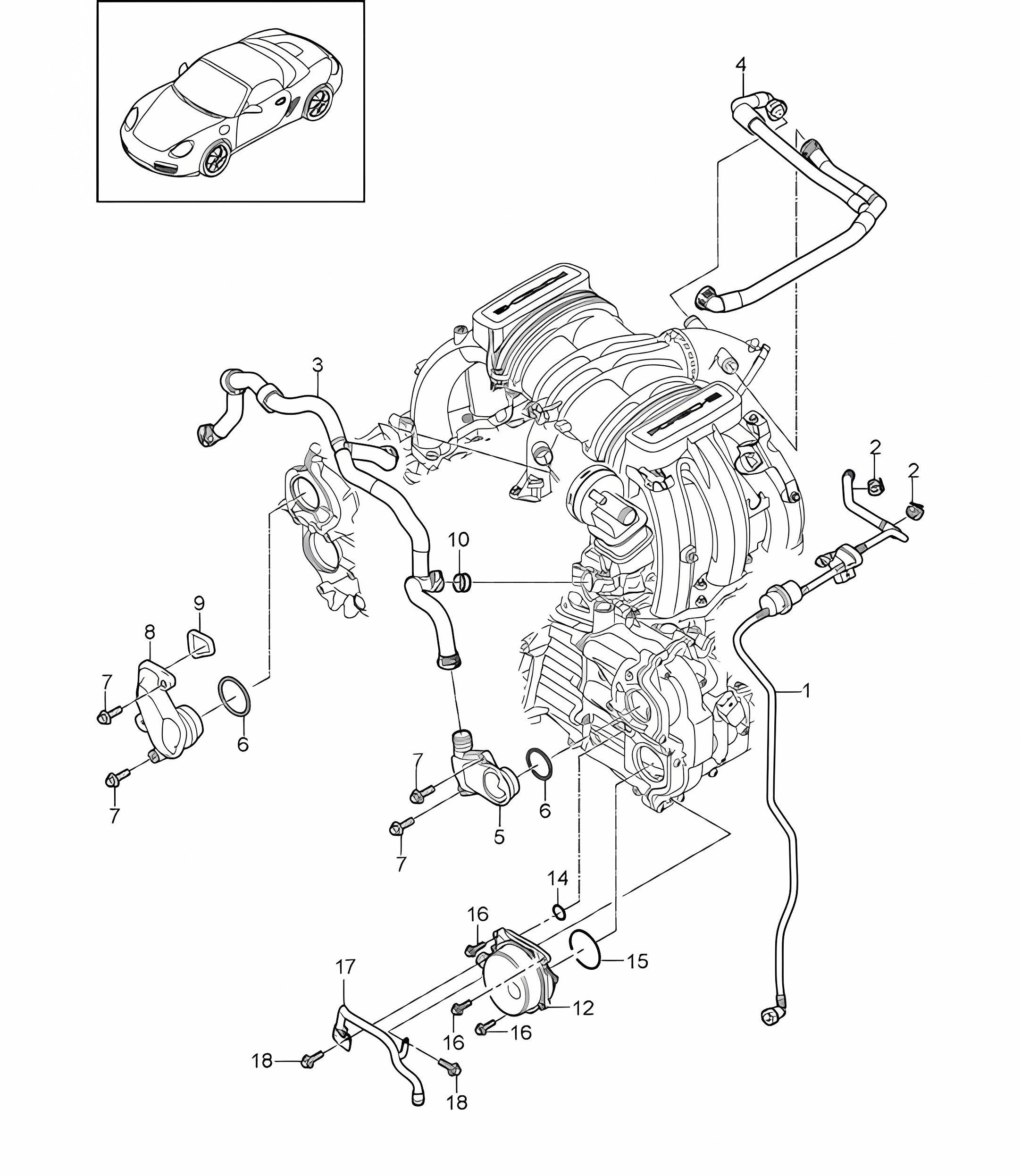 Crankcase housing / Bleeding / Tank ventilation / Vacuum pump 987.2 Boxster / Boxster S 2009-12
