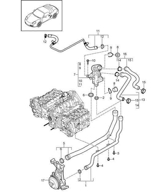 Diagram 105-005 Porsche Boxster 981 S / GTS 3.4L 2012-16 Engine