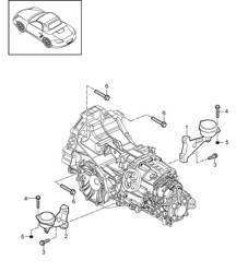 Boîte de vitesses manuelle / Suspension de transmission / Joint fileté / Moteur (Modèle : A120,A121+ PR:480) 987.2 Boxster / Boxster S 2009-12