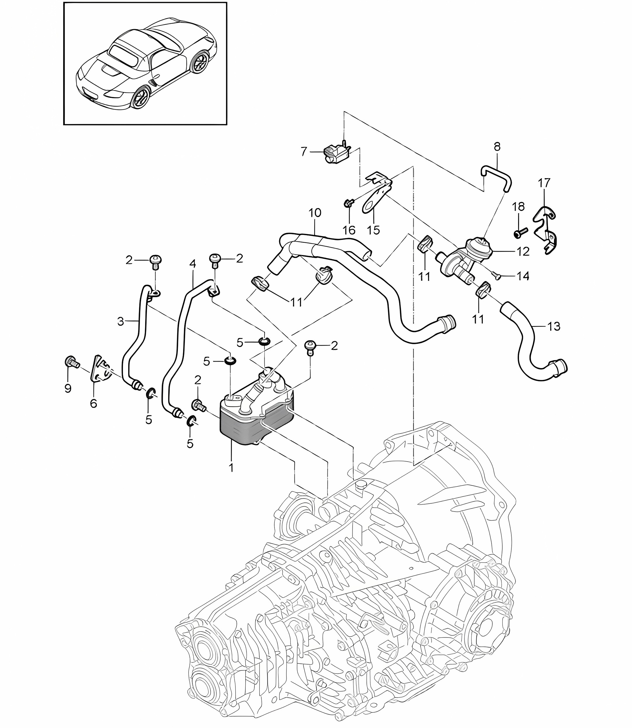 - PDK - Gearbox / Heat exchanger / Oil pipe / Water pipe 987.2 Boxster / Boxster S 2009-12