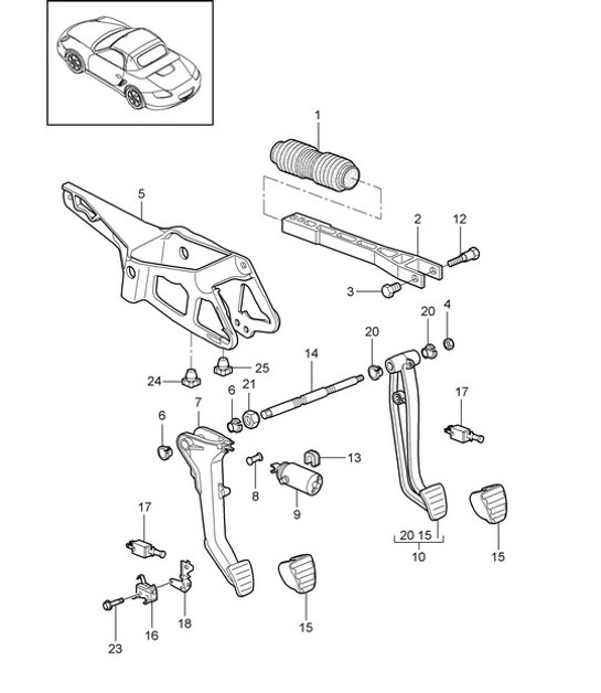 Diagram 702-000 Porsche Macan (95B) MK1 (2014-2018) Hand Lever System, Pedal Cluster 