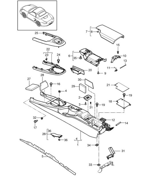 Consola central - TRASERA - 987.2 Boxster / Boxster S 2009-12