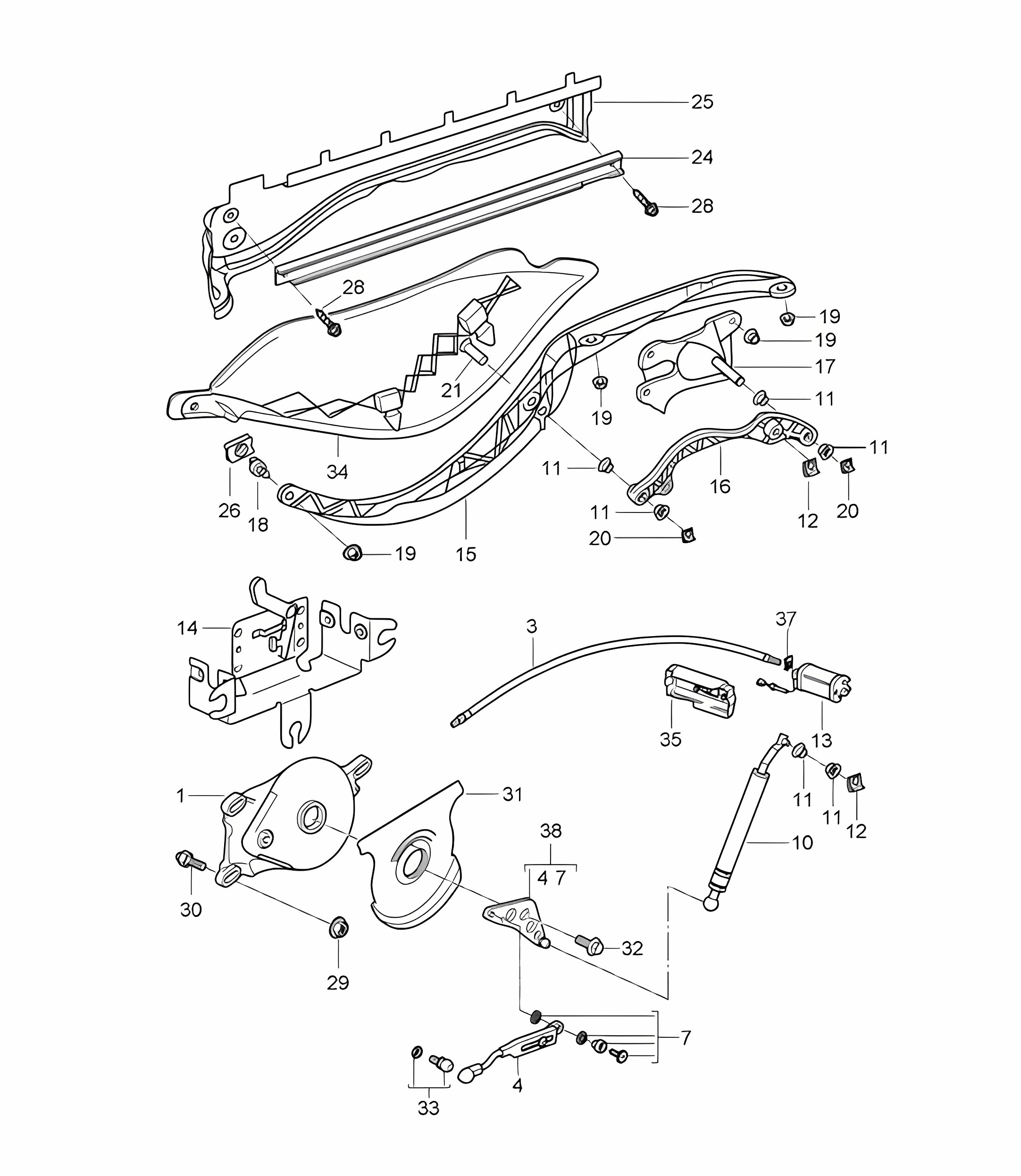 Driving mechanism / Convertible top / Convertible top stowage box / Cover 987.2 Boxster / Boxster S 2009-12