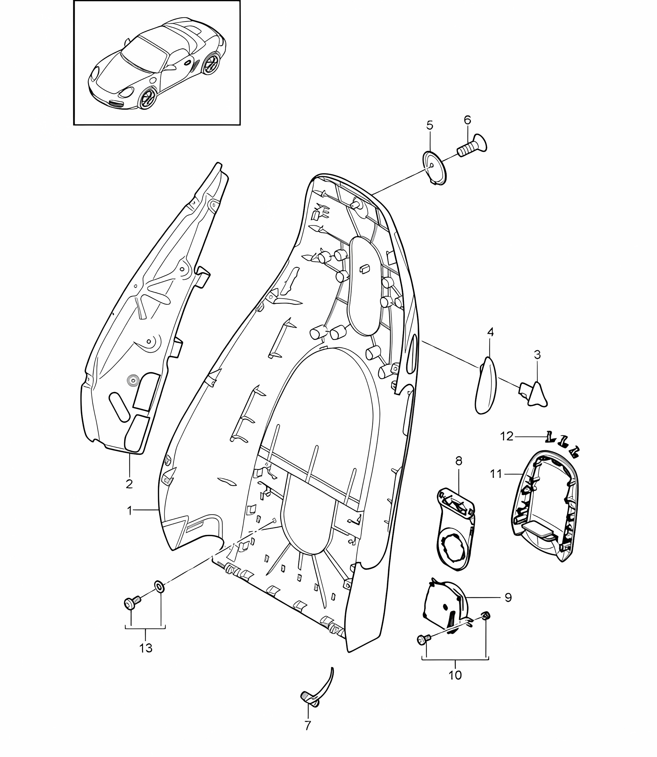 Backrest shell / Standard seat / Comfort seat / Accessories 987.2 Boxster / Boxster S 2009-12