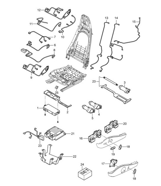 Cableado / Interruptor / Unidad de control / Motor eléctrico / Asiento estándar (PR:369,370) / Asiento confort (PR:437,438) 987.2 Boxster / Boxster S 2009-12