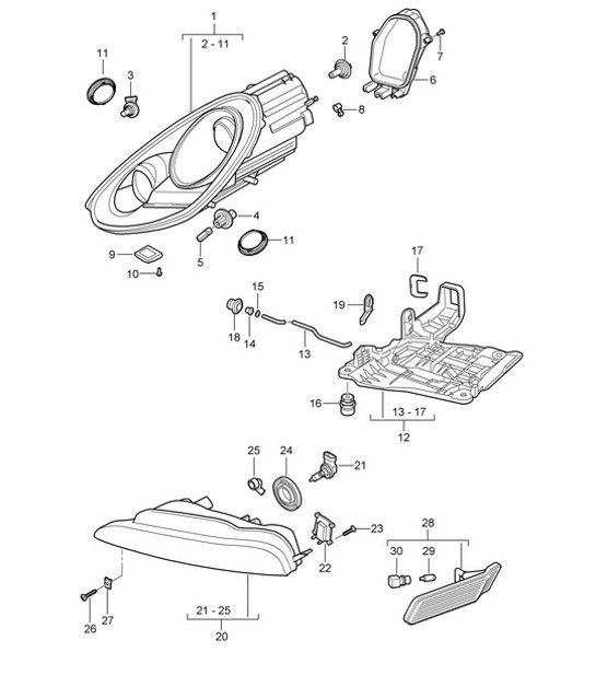 Diagram 905-000 Porsche Boxster 986/987/981 (1997-2016) Elektrische Ausrüstung
