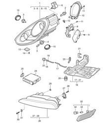Headlights / Additional headlight / Turn signal repeater (PR:603) 987.2 Boxster / Boxster S 2009-12