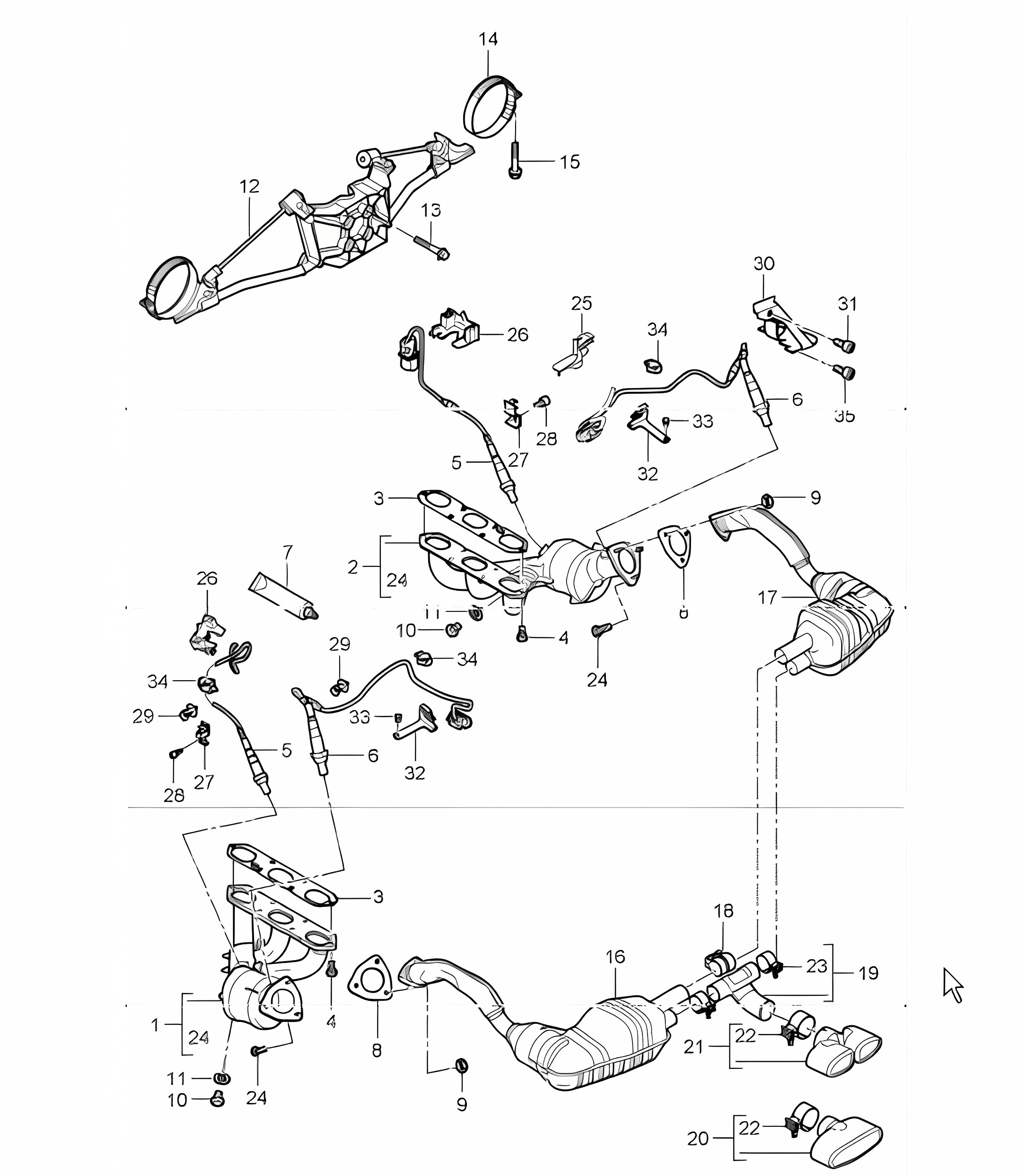 exhaust system 987 Boxster / Boxster S 2005-08