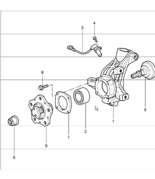 Diagram 401-05 Porsche 356 (1950-1965) Eje delantero, dirección 
