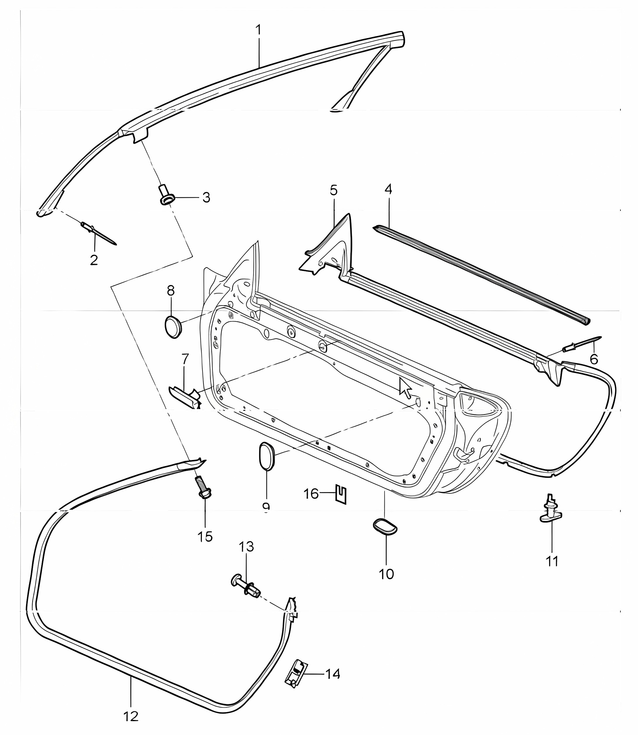 door seal, gasket, windscreen frame 987 Boxster / Boxster S 2005-08