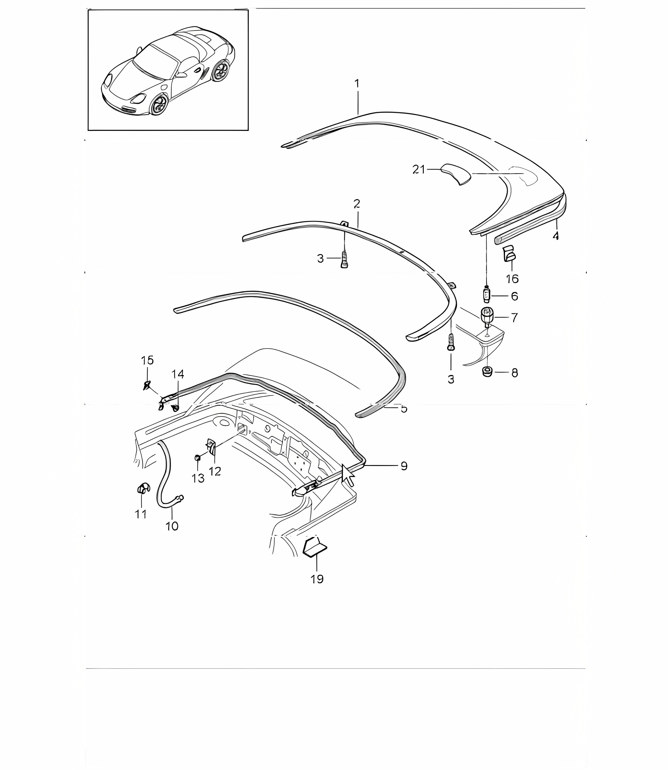 convertible top compartm. lid gaskets 987 Boxster / Boxster S 2005-08