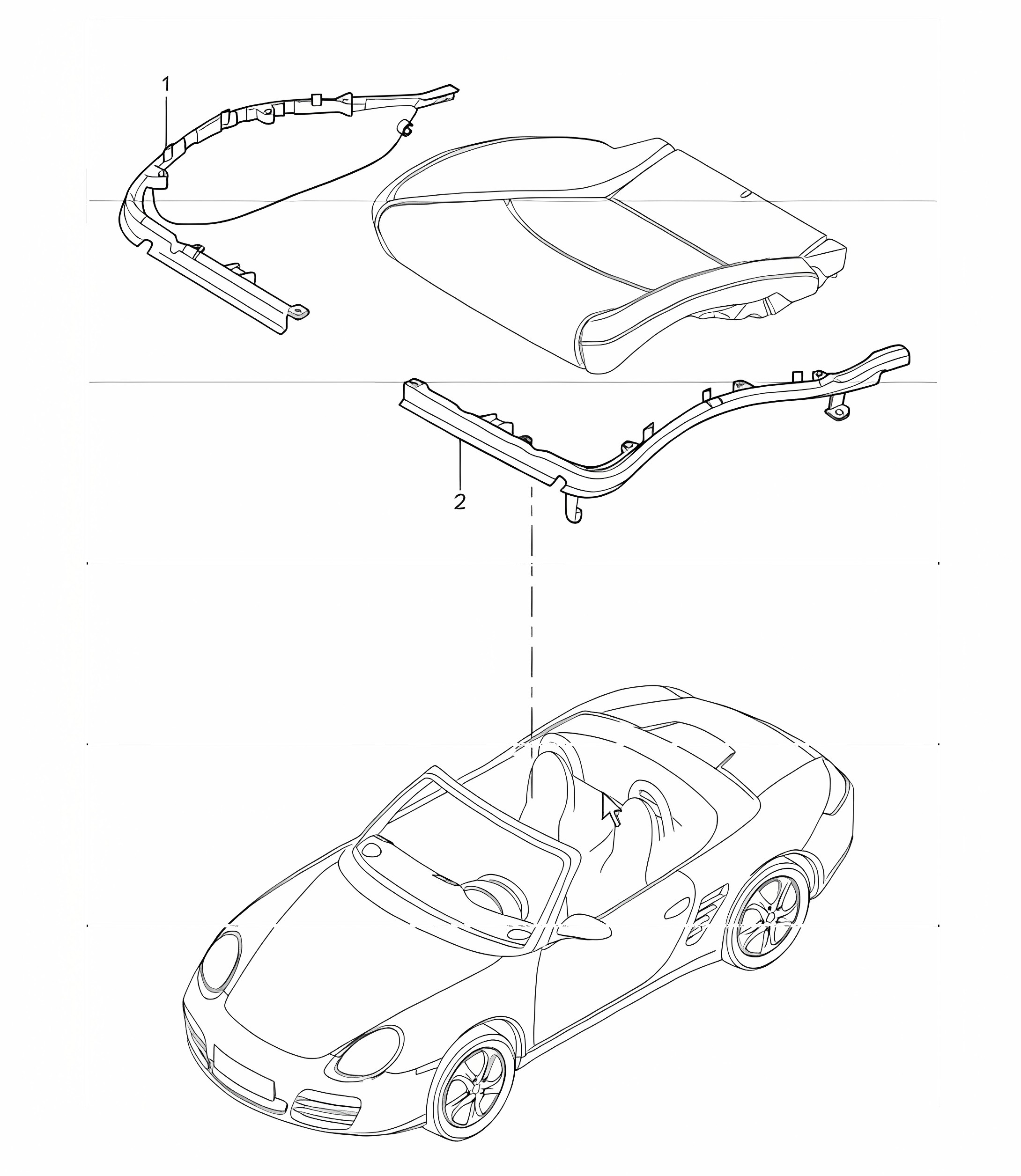 cushion carrier, frame, seat surface, standard seat, comfort seat 987 Boxster / Boxster S 2005-08