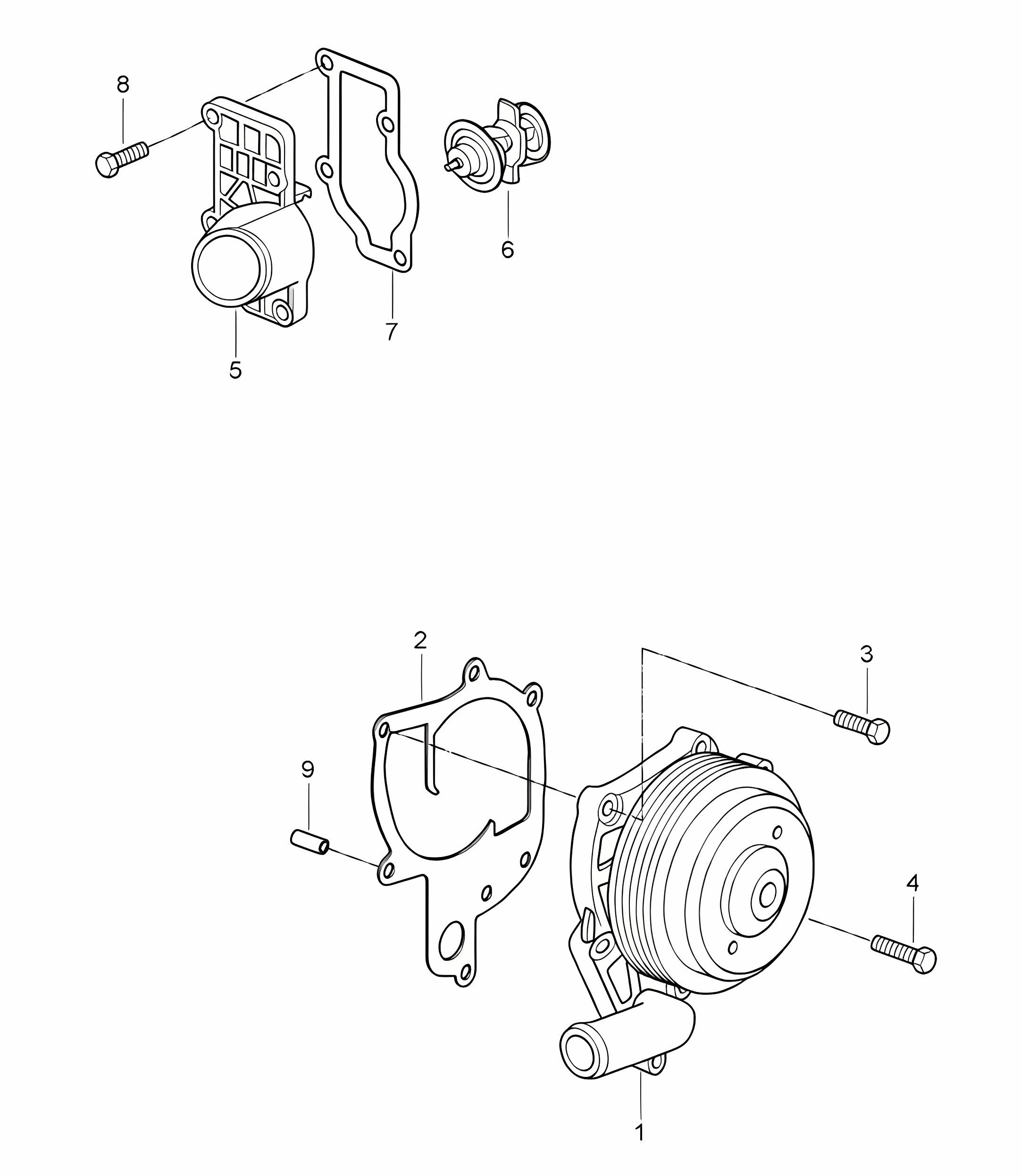 Coolant pump / Thermostat housing - 9720, 9721, 9722 - 987C.1 Cayman 2.7L / 3.4L 2006-08
