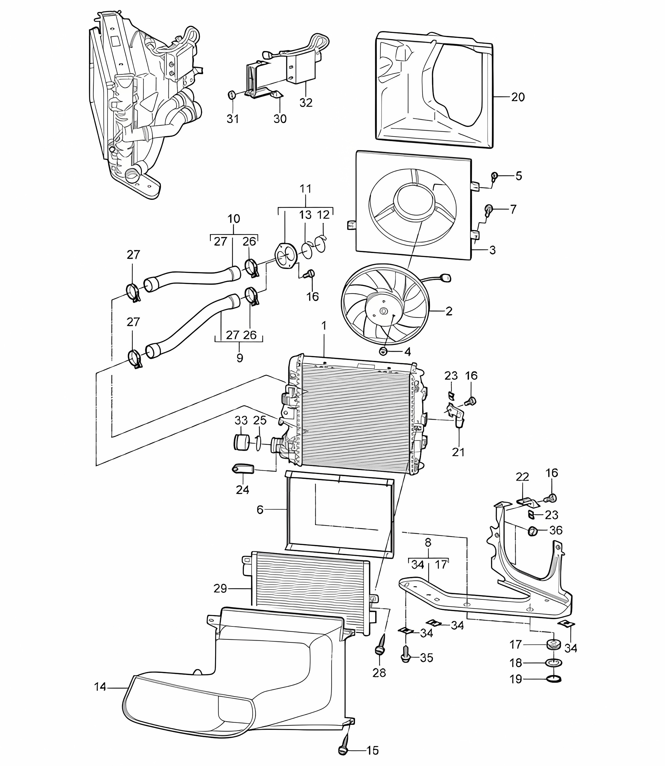 Water cooling 3 - 9720, 9721, 9723 - 987C.1 Cayman 2.7L / 3.4L  2006-08