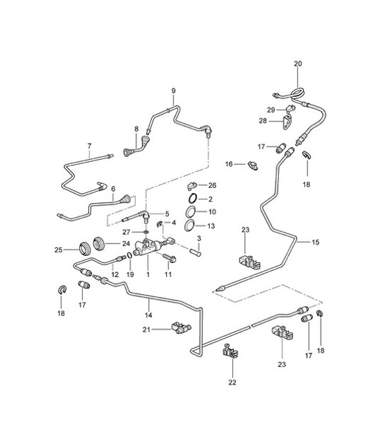 Diagram 702-008 Porsche 993 (911) C2 1994-97 Hand Lever System, Pedal Cluster 