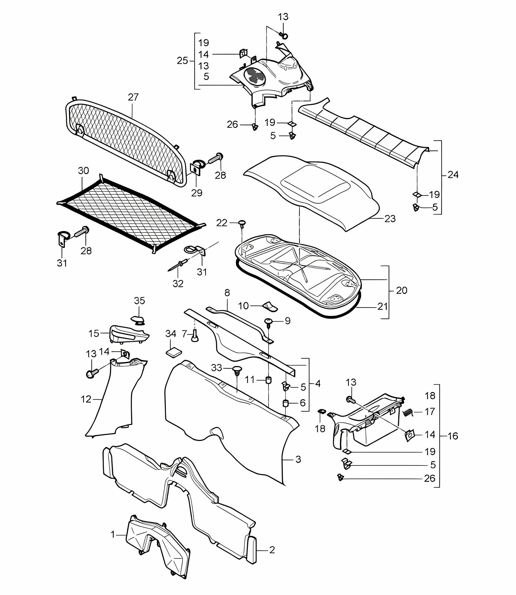 Linings / Engine compartment 987C.1 Cayman 2006-08