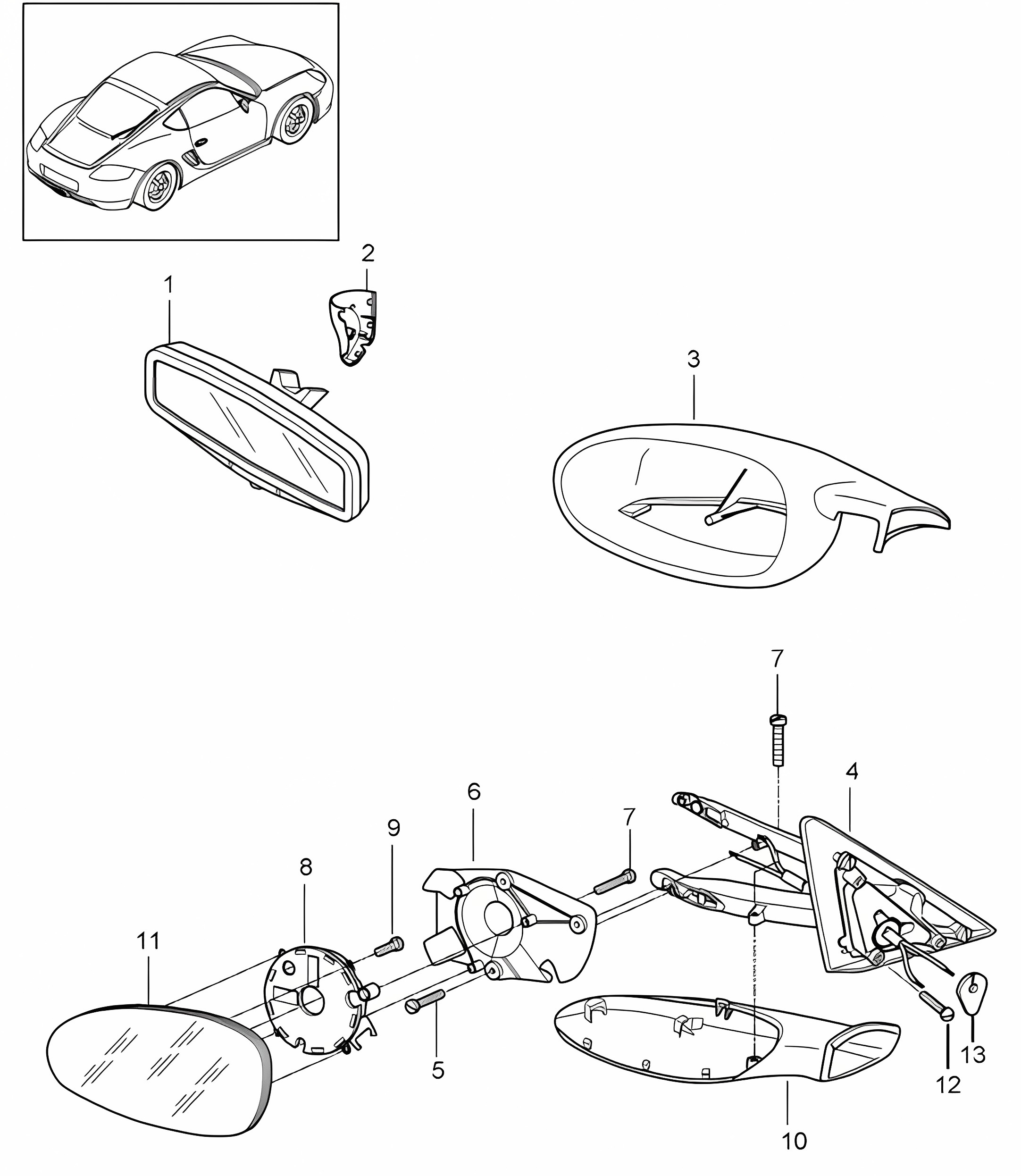 Interior mirror / Exterior mirror 987C.1 Cayman 2006-08