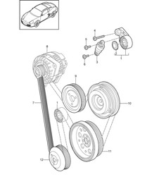 Belt tensioner damper / V-belt (Model: A120,A121) 987C.2 Cayman 2.9L / 3.4L 2009-12