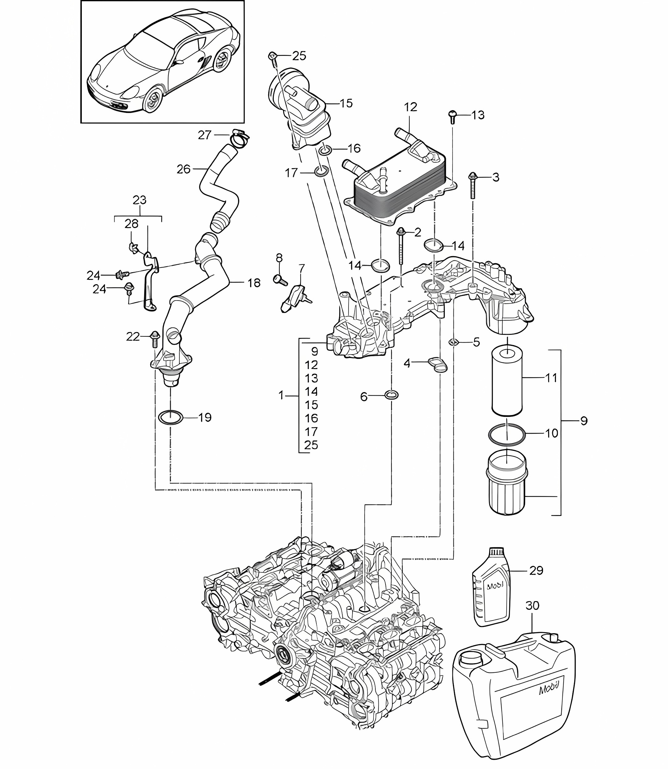 Engine lubrication (Model: A120,A121) 987C.2 Cayman 2.9L / 3.4L 2009-12