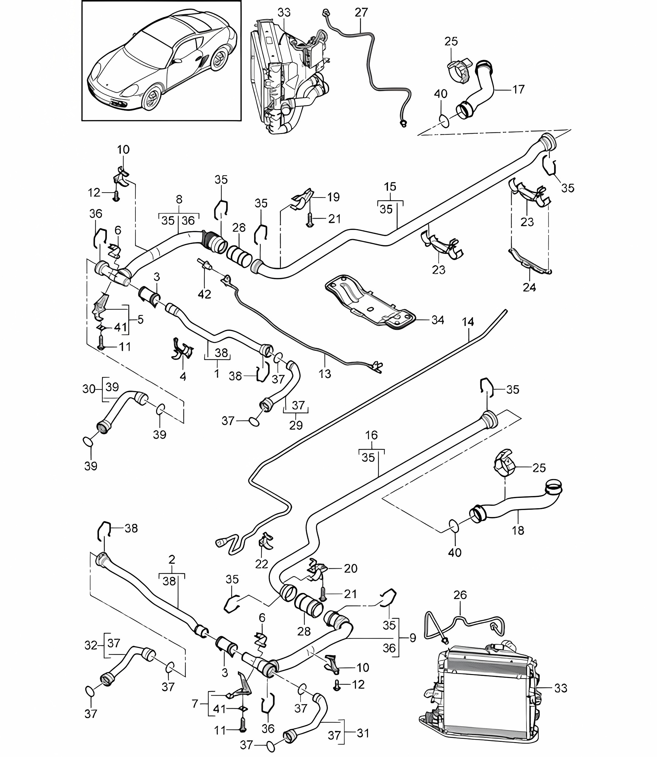 Water cooling (Model: A120,A121) 987C.2 Cayman 2.9L / 3.4L 2009-12