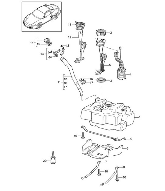 Diagram 201-000 Porsche Cayenne 9PA (955) 2003-2006 Kraftstoffsystem, Abgassystem