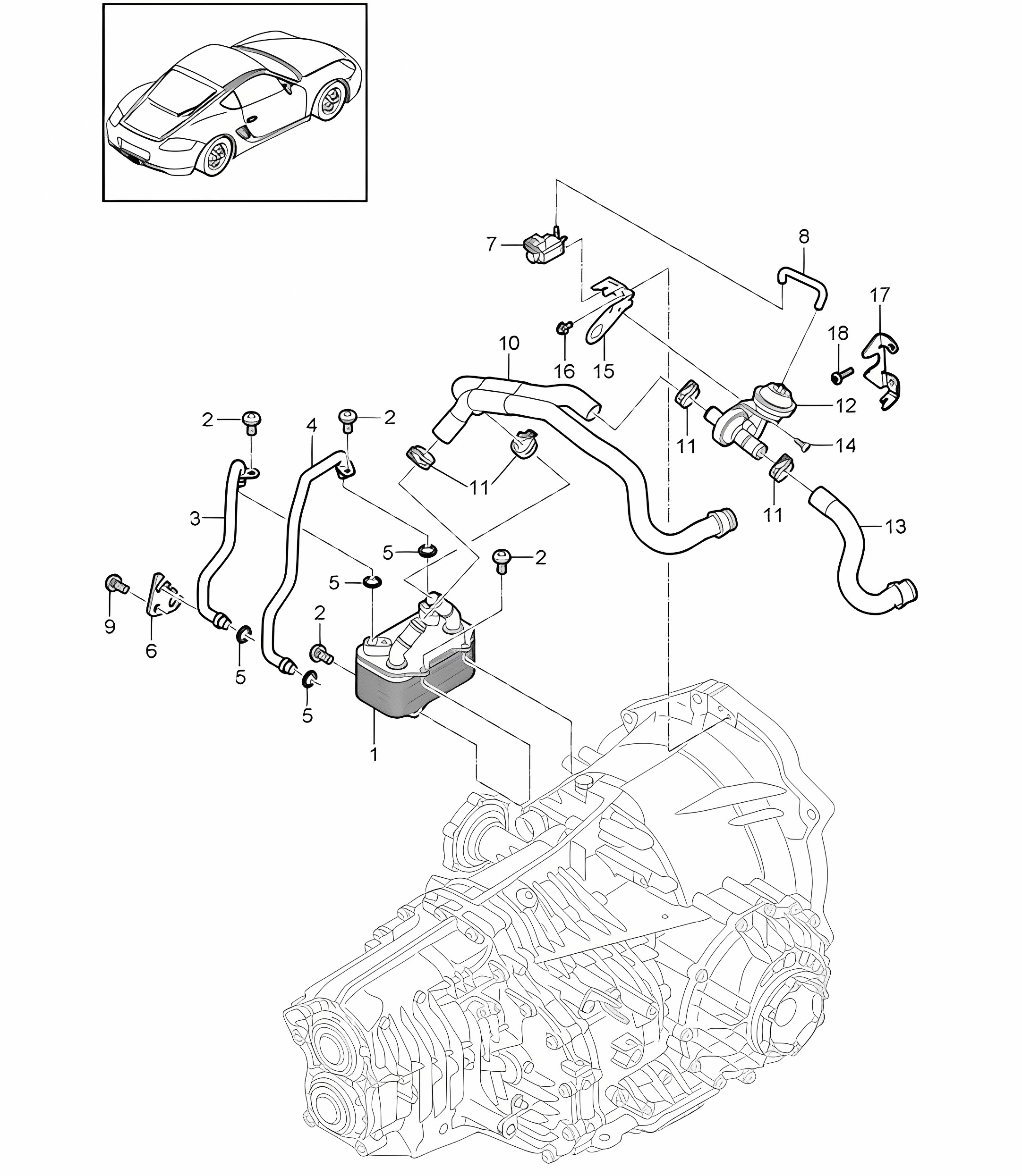 - PDK - Gearbox / heat exchanger / oil pipe / Water pipe 987C.2 Cayman 2009-12