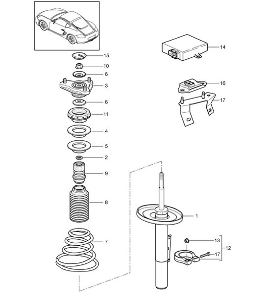 Diagram 402-000 Porsche Macan (95B) MK1 (2014-2018) Eje delantero, dirección 