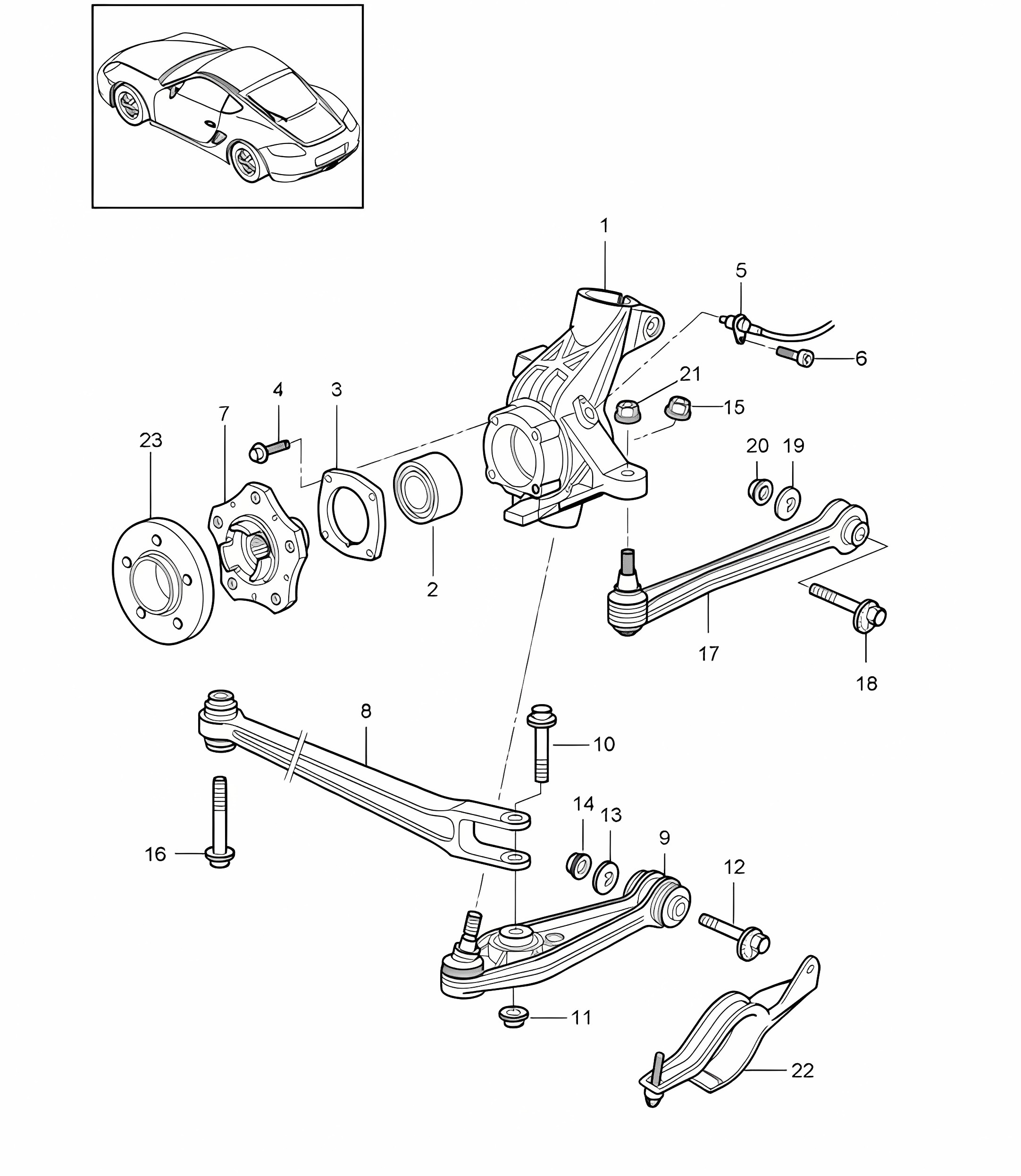 Rear axle / Wheel carrier / Guide / Wheel hub  987C.2 Cayman 2009-12