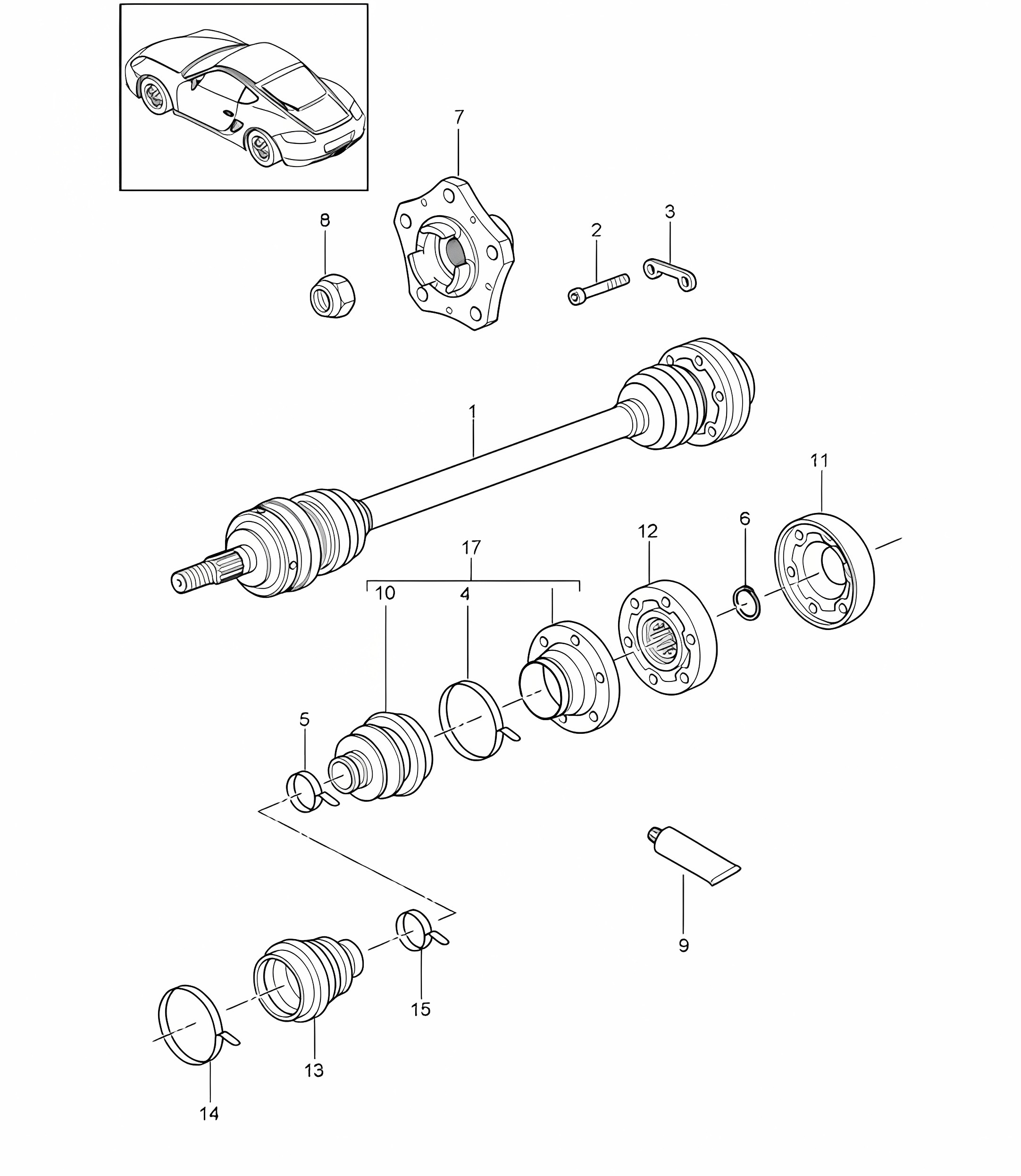 Drive shaft / Wheel hub 987C.2 Cayman 2009-12