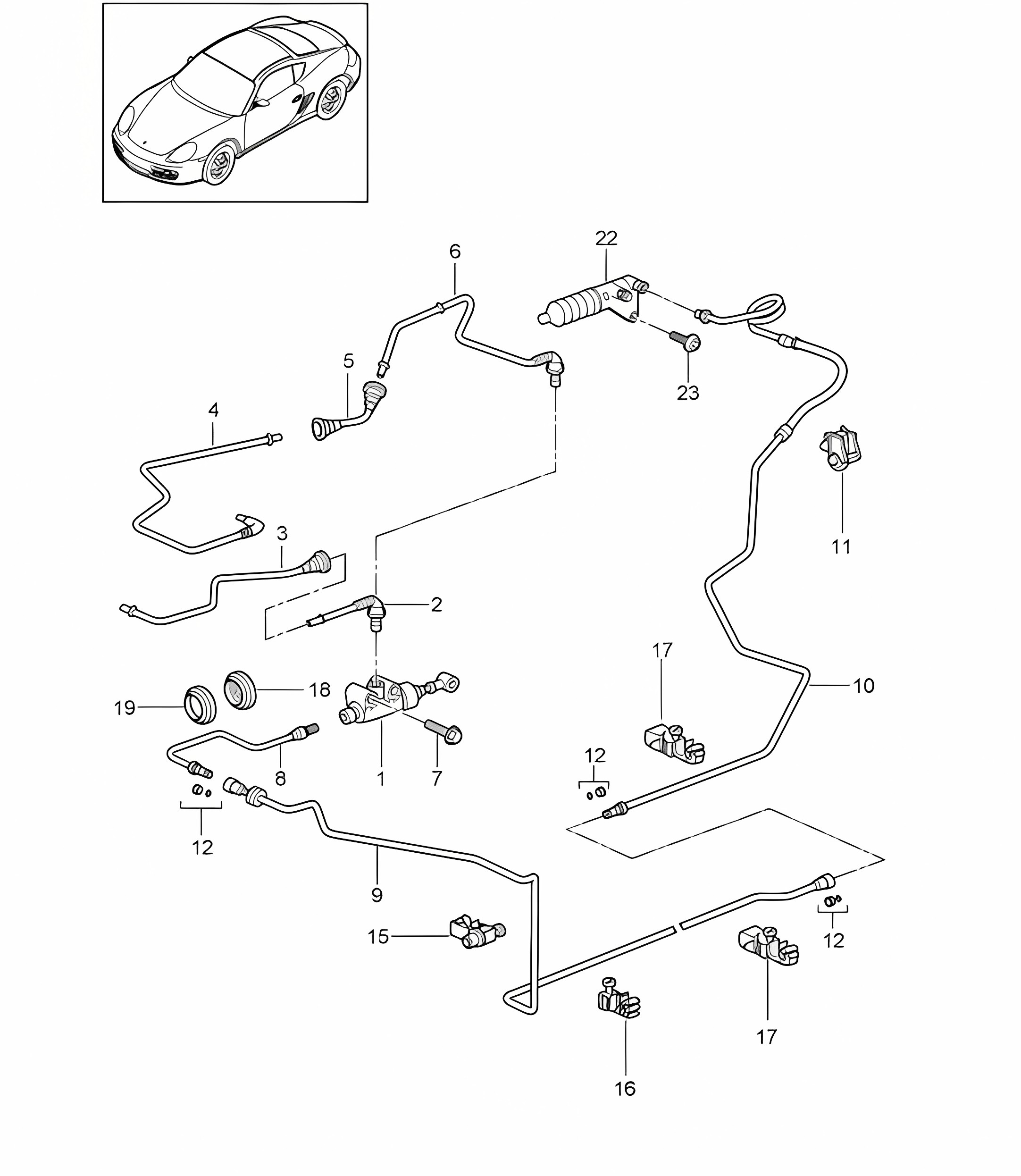 Clutch actuation / Clutch master cylinder / Clutch tube (PR:480, 6-speed manual) 987C.2 Cayman 2009-12