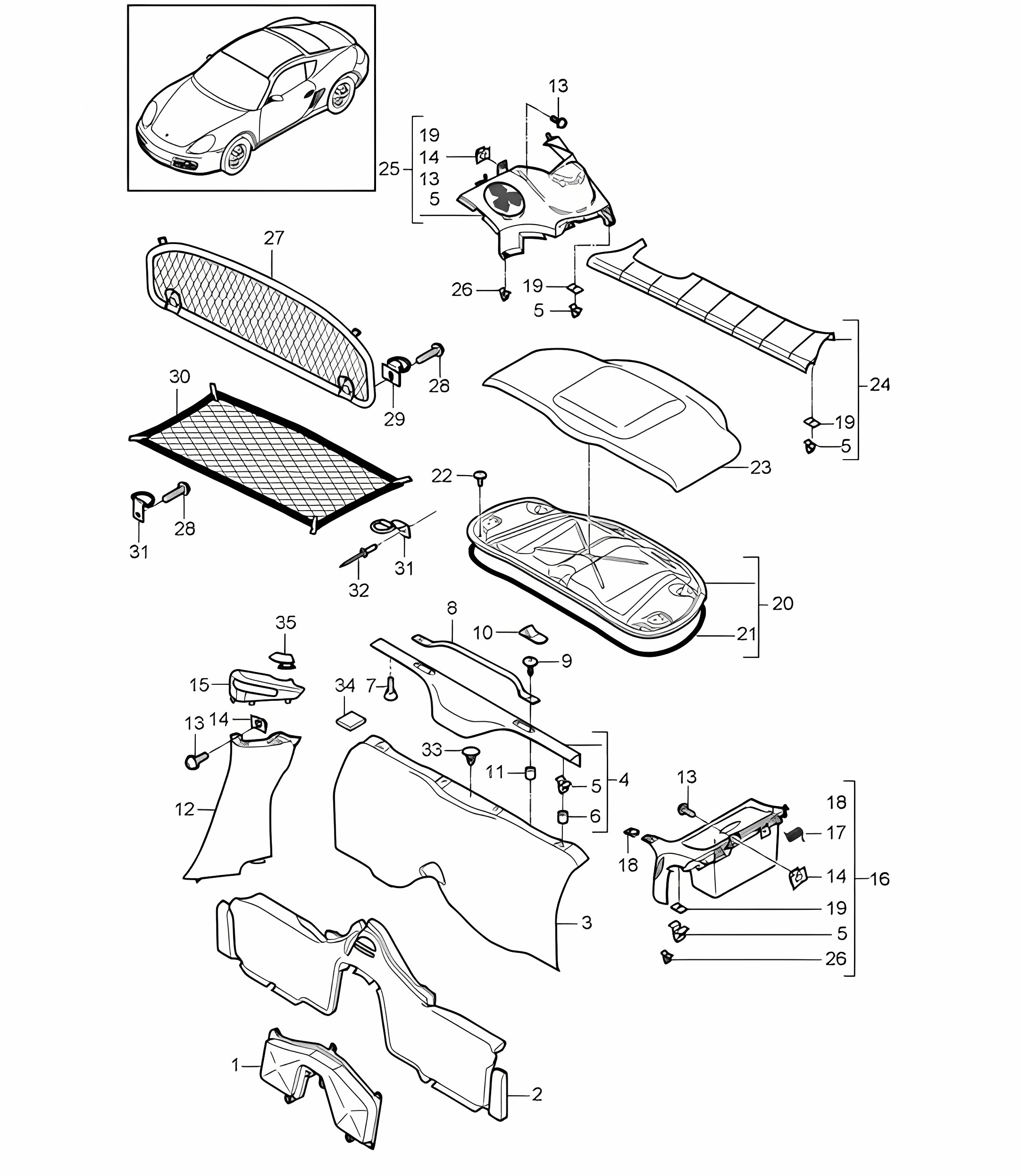 Linings / Engine compartment 987C.2 Cayman 2009-12