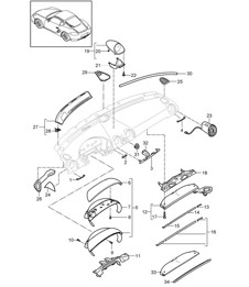 Instrument panel trim / Upper part with: Accessories 987C.2 Cayman 2009-12