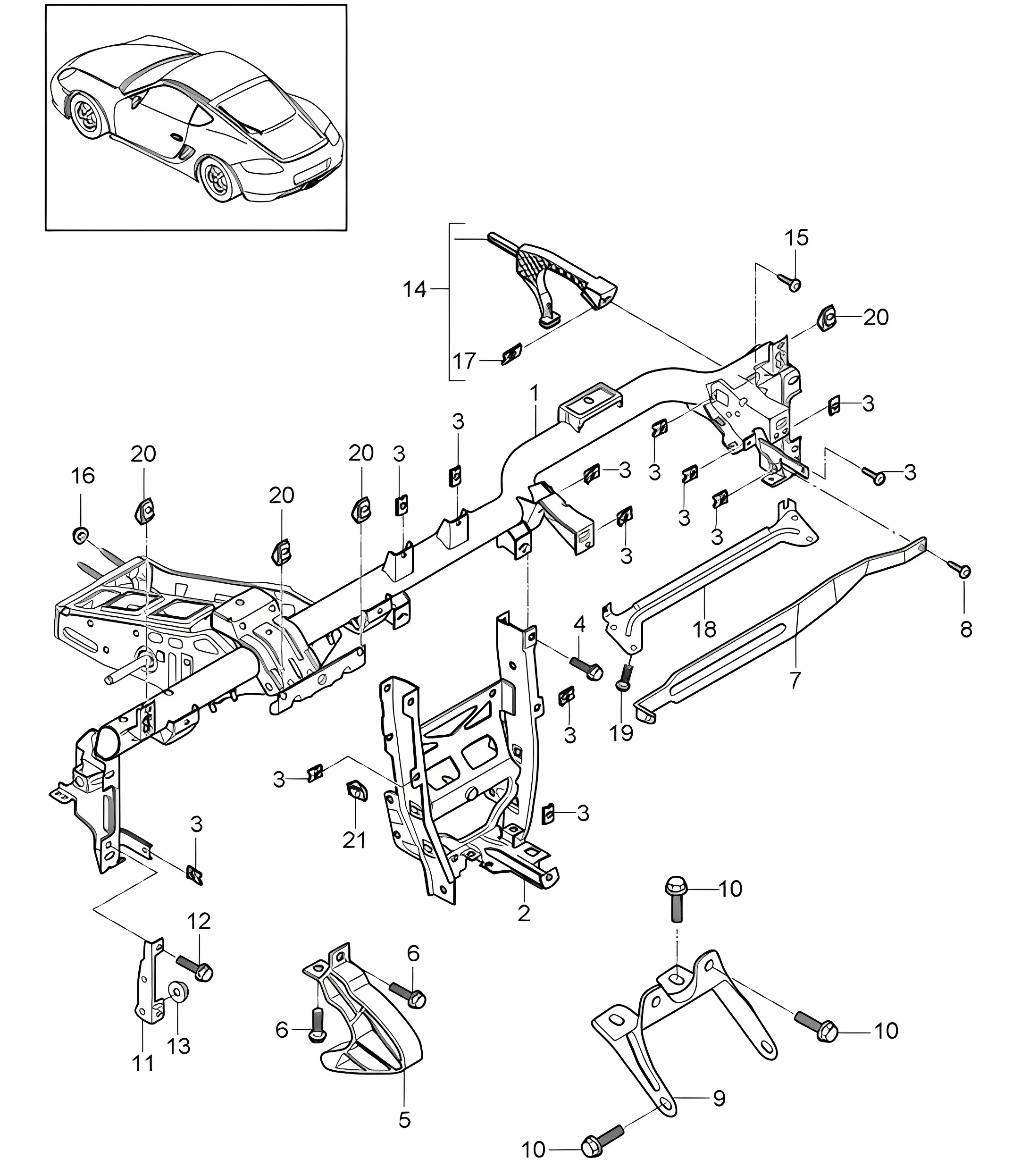 Retaining frame / Dashboard 987C.2 Cayman 2009-12