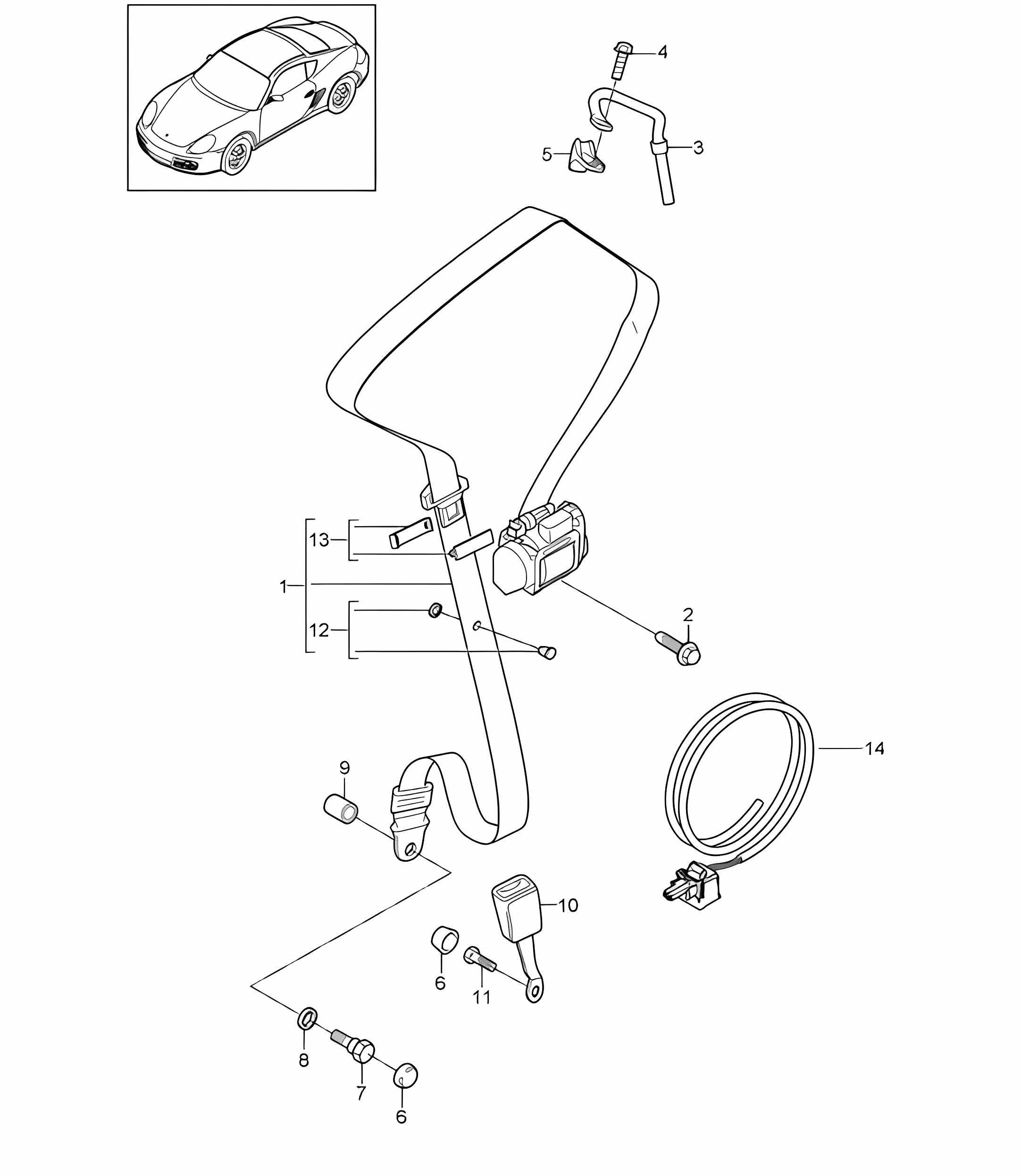 Three-point safety belt 987C.2 Cayman 2009-12