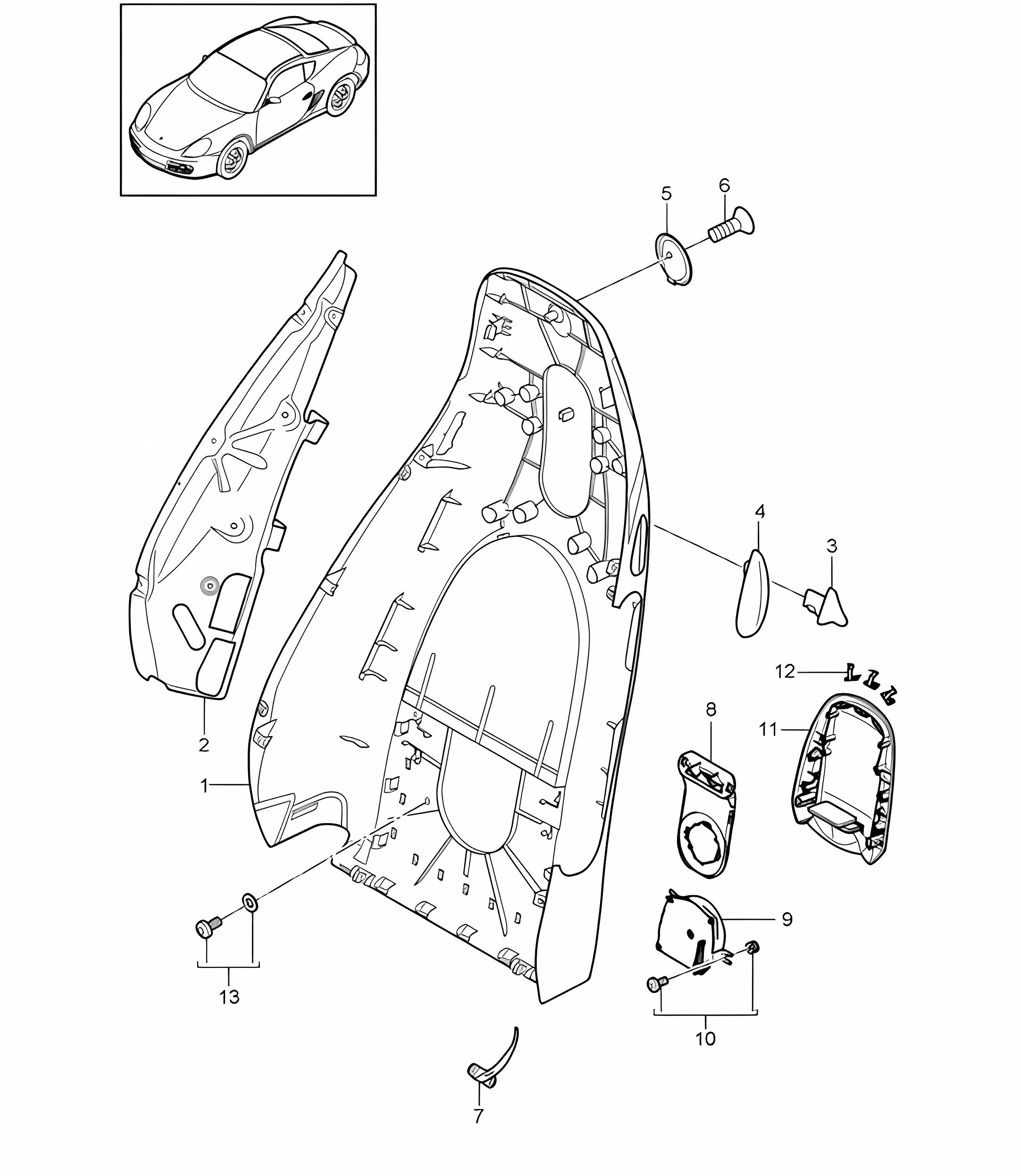 Backrest shell / Standard seat / Comfort seat / Accessories 987C.2 Cayman 2009-12