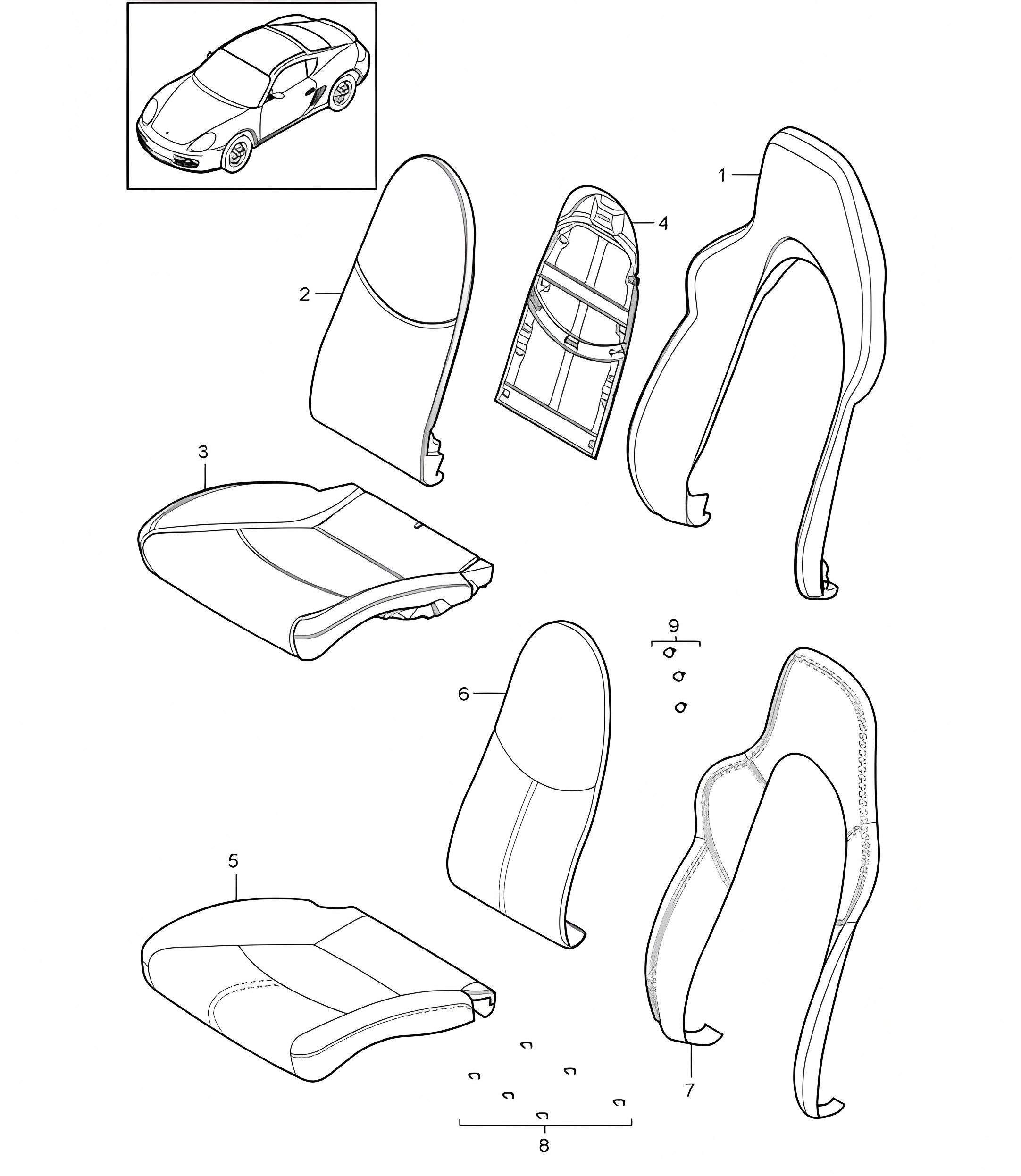 Foam part / Cover / Sports seat   987C.2 Cayman 2009-12