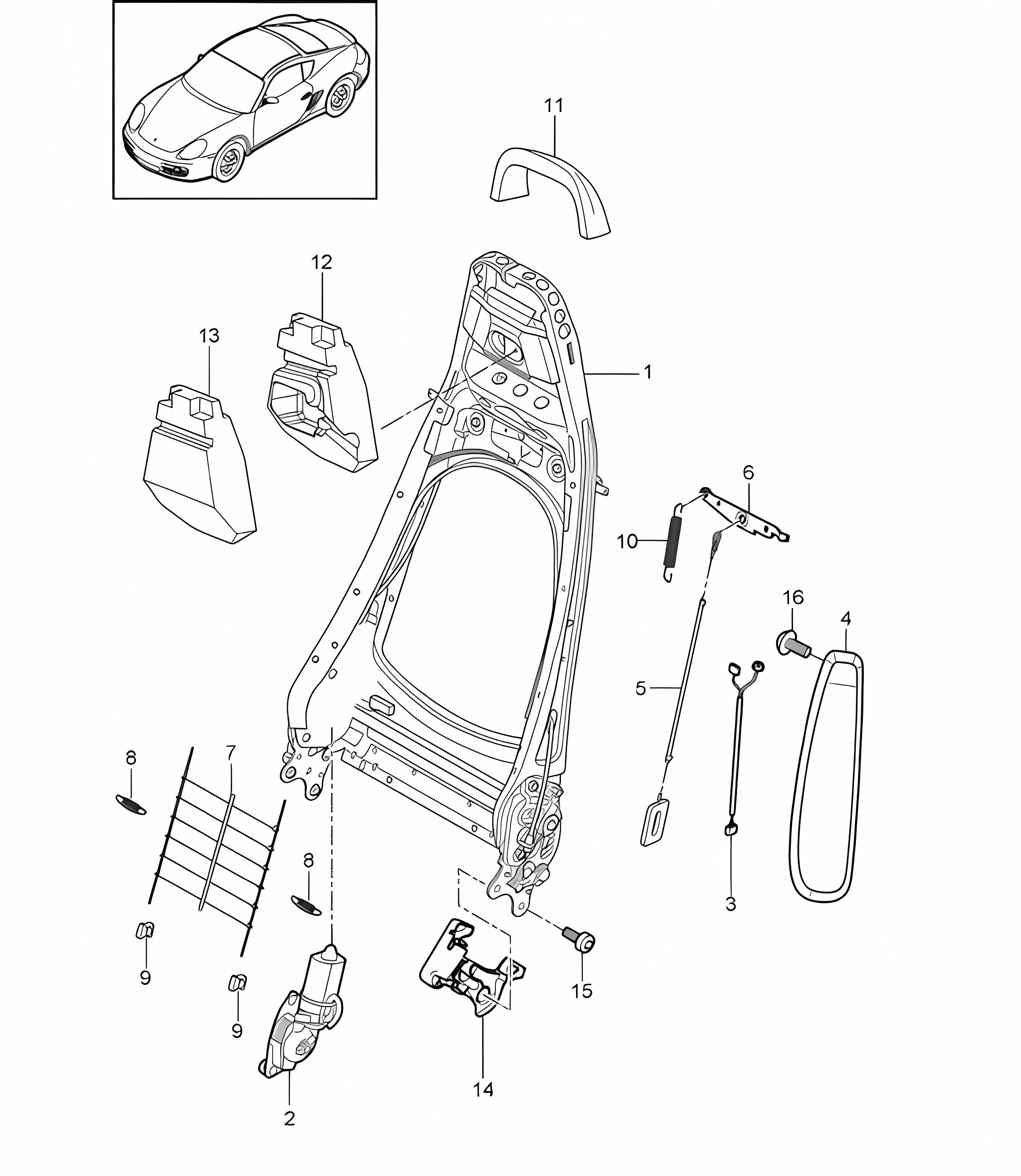 Backrest frame / Sports seat 987C.2 Cayman 2009-12