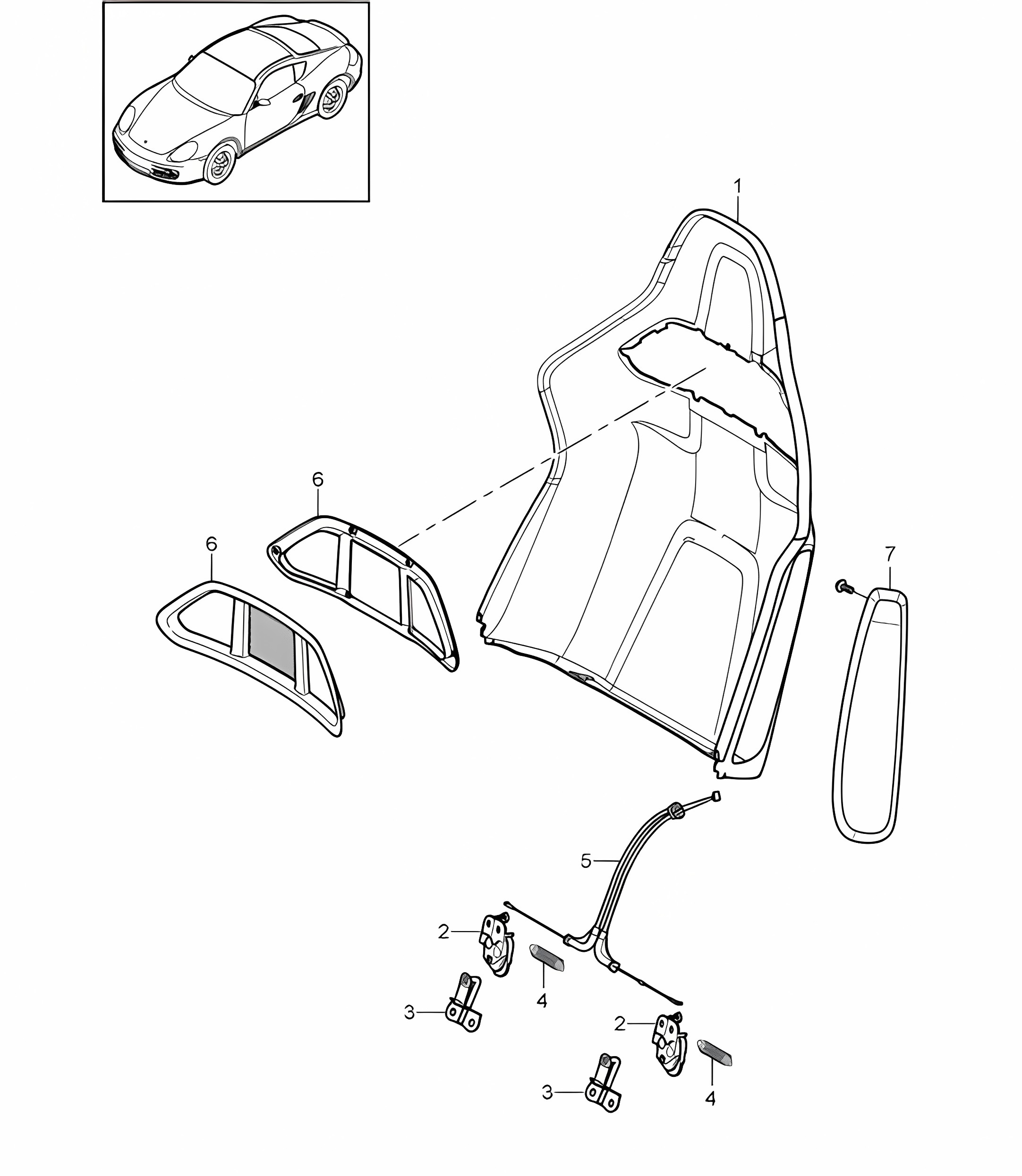 Backrest shell bucket seat / Collapsible / Accessories 987C.2 Cayman 2009-12