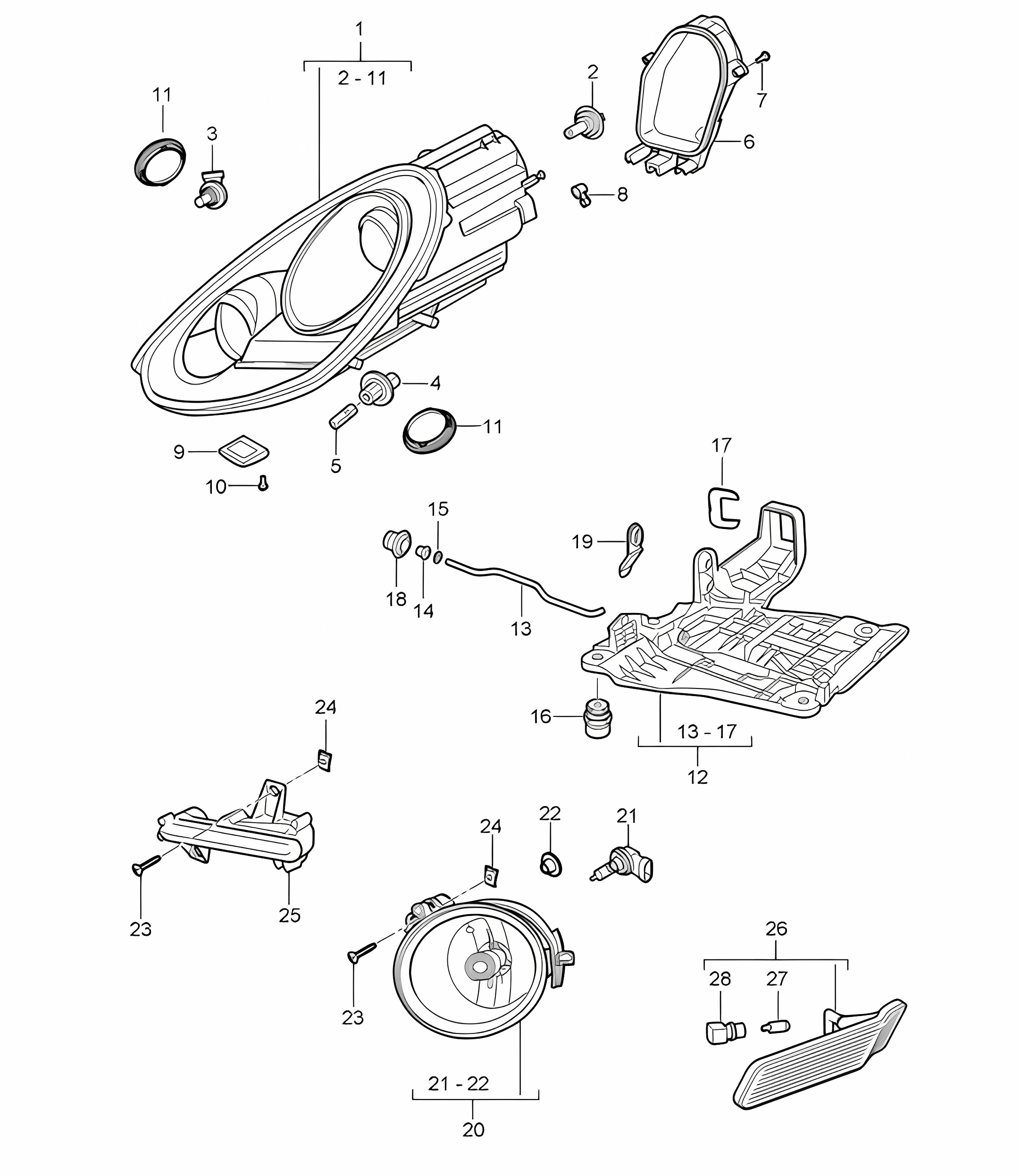 Headlights / Additional headlight / Turn signal repeater 987C.2 Cayman 2009-12