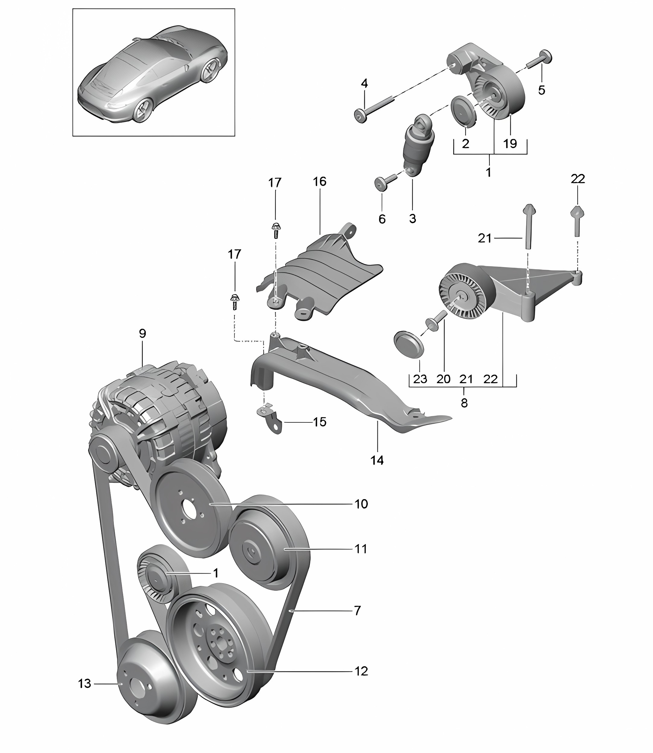 Belt tensioner damper / v-belt 991.1 2012-16