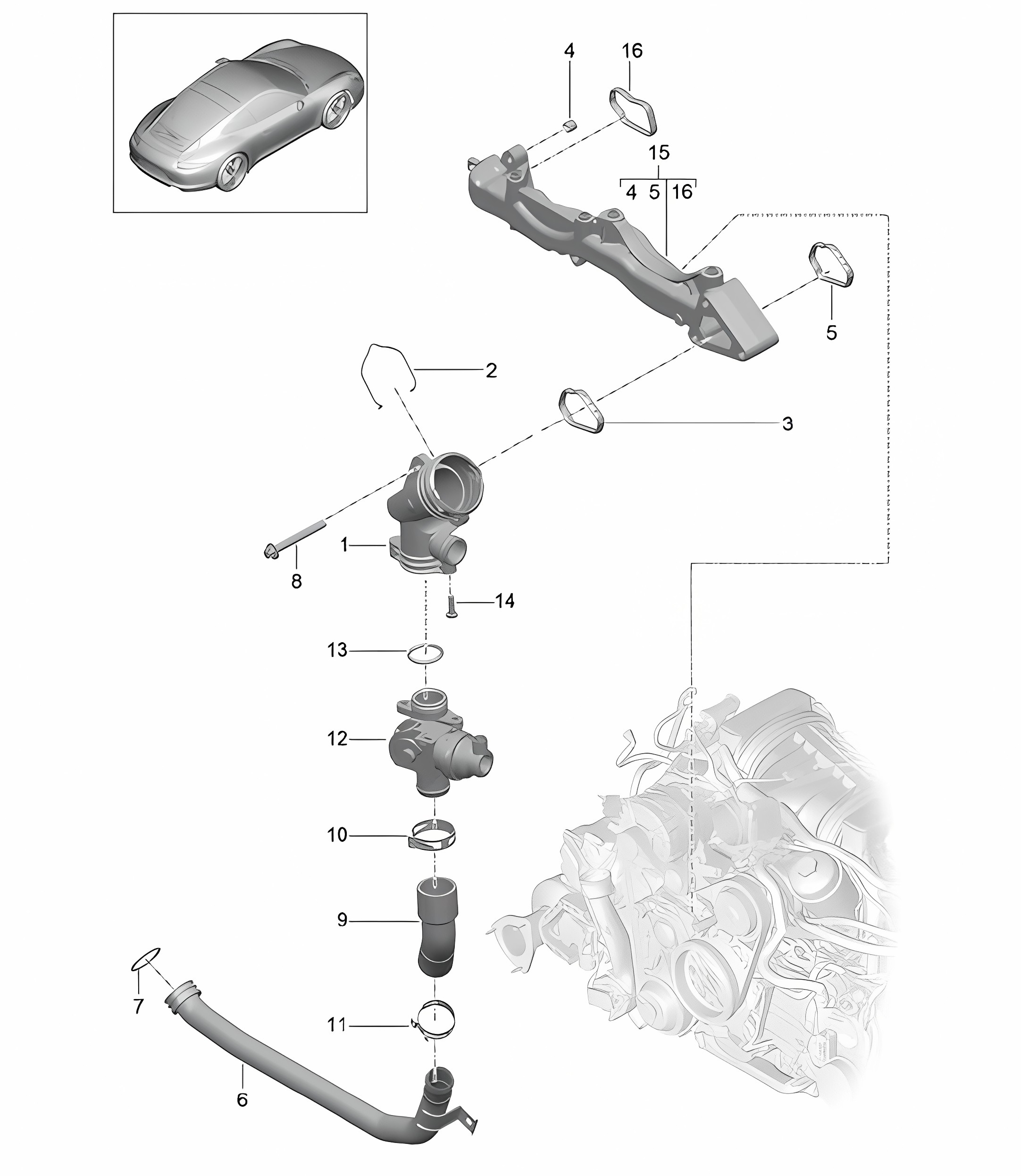 Assembly carrier / Water pipe 991.1 2012-16