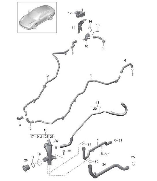 Junction / Water pipe / Coolant cooling system 991.1 2012-16