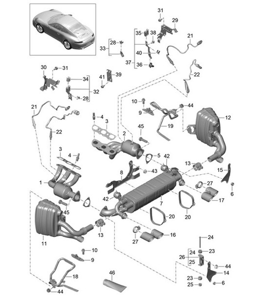 Sistema di scarico - A103, A104 - 991.1 3.4L e 3.8L 2012-16