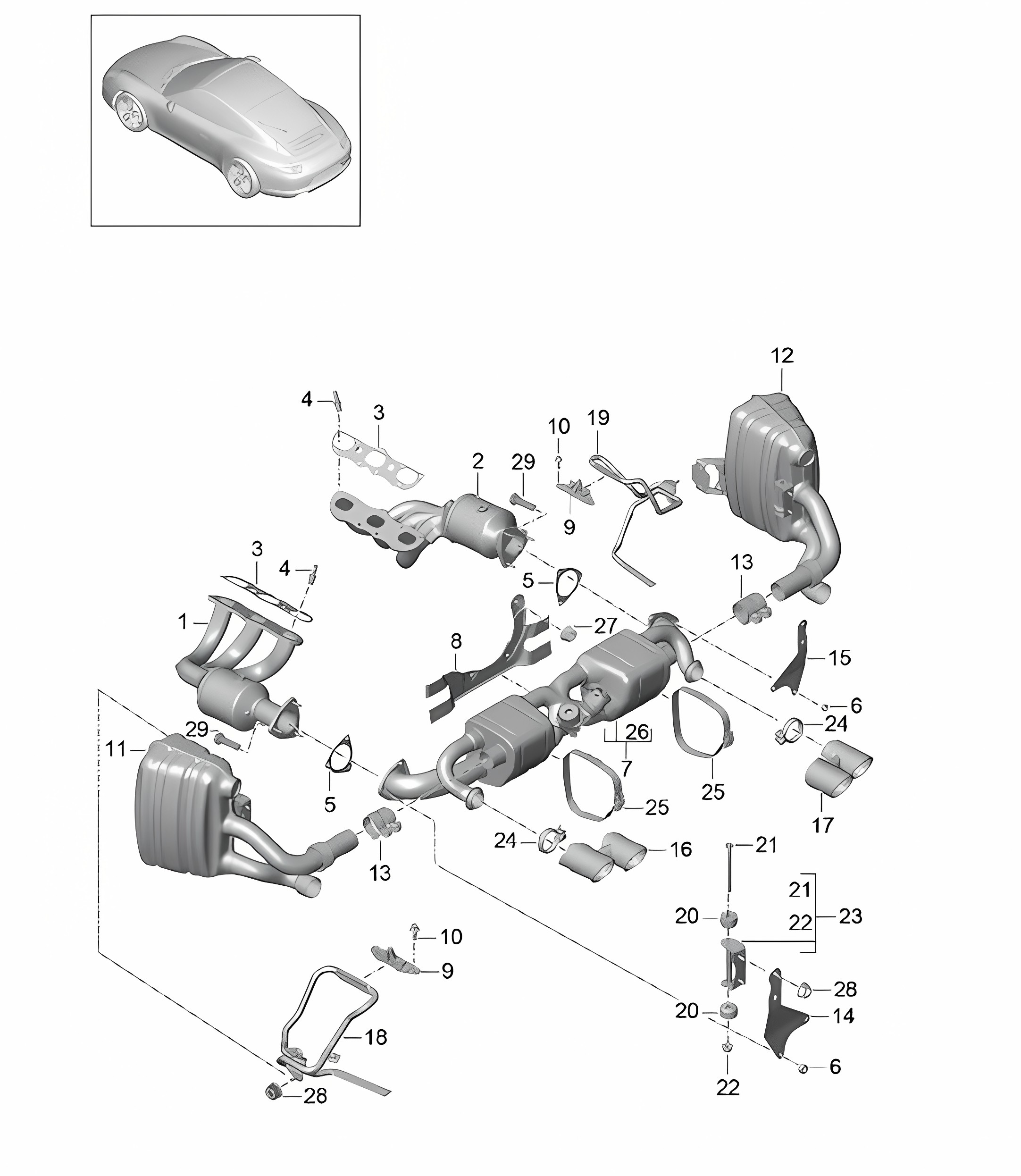 Exhaust system - PR:176 Sports exhaust system - 991.1 2012-16