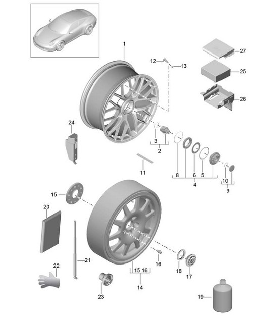 Diagram 601-001 Porsche 356 (1950-1965) Ruedas, Frenos